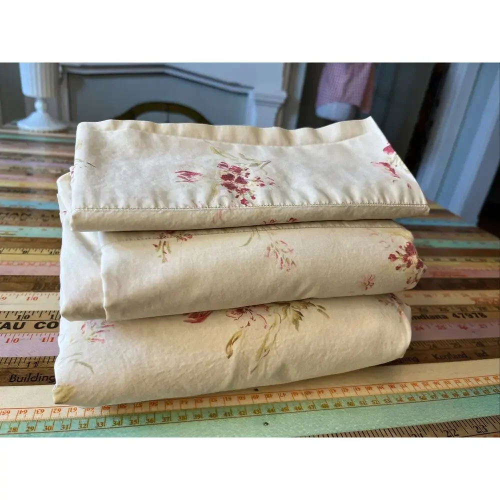 Vtg Chaps Essex Garden Cottage Shabby Rose Floral Sheet Set Twin Ralph Lauren